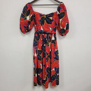 Vintage Horchow Womens Puff Sleeve Resort Dress Size 4 Red Retro Rare Unique